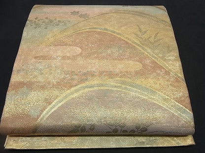平和屋着物■六通柄袋帯 秋草立浪文 銀糸 逸品 n-rv0359