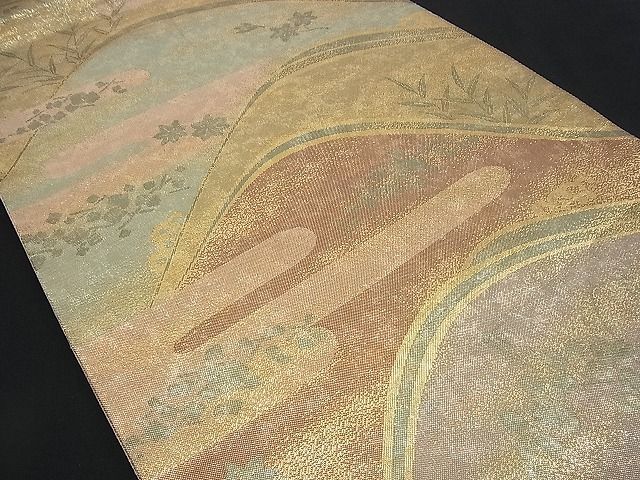平和屋着物■六通柄袋帯 秋草立浪文 銀糸 逸品 n-rv0359
