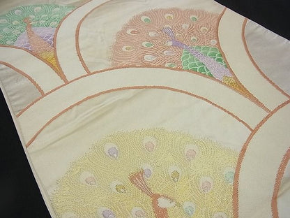 平和屋着物■六通柄袋帯 唐織 孔雀青海波 金銀糸 逸品 n-rv0364