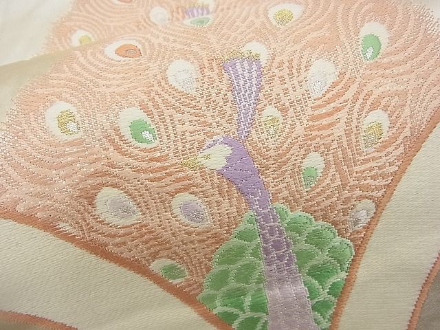 平和屋着物■六通柄袋帯 唐織 孔雀青海波 金銀糸 逸品 n-rv0364