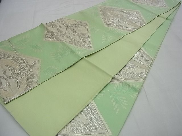 平和屋着物■六通柄袋帯 唐織 向かい鶴菱文 銀糸 逸品 n-rv0368
