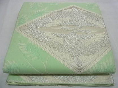 平和屋着物■六通柄袋帯 唐織 向かい鶴菱文 銀糸 逸品 n-rv0368