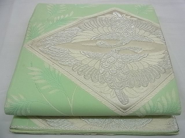 平和屋着物■六通柄袋帯 唐織 向かい鶴菱文 銀糸 逸品 n-rv0368