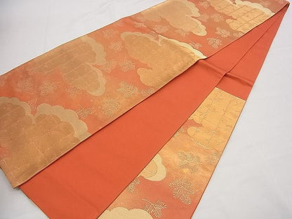 平和屋着物■六通柄袋帯 雲重ね松葉文 金糸 逸品 未使用 n-rv0390