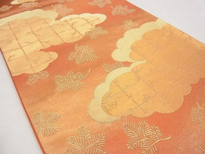 平和屋着物■六通柄袋帯 雲重ね松葉文 金糸 逸品 未使用 n-rv0390