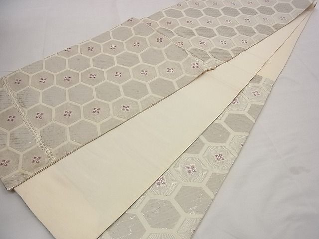 平和屋着物■六通柄袋帯 唐織 吉祥亀甲花文 銀糸 逸品 n-rv0400