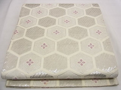 平和屋着物■六通柄袋帯 唐織 吉祥亀甲花文 銀糸 逸品 n-rv0400