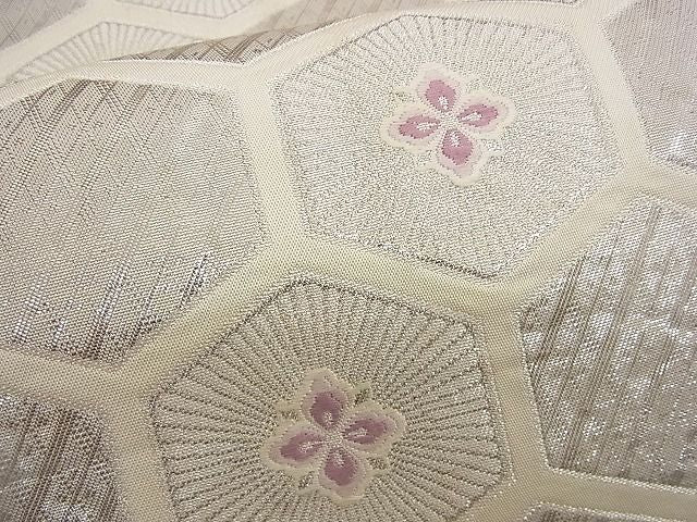 平和屋着物■六通柄袋帯 唐織 吉祥亀甲花文 銀糸 逸品 n-rv0400