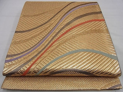 平和屋着物■六通柄袋帯 唐織 流線文 黒地 金糸 逸品 n-sa2575