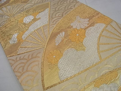 平和屋着物■六通柄袋帯 青海波吉祥扇面花文 金銀糸 逸品 n-sa2578