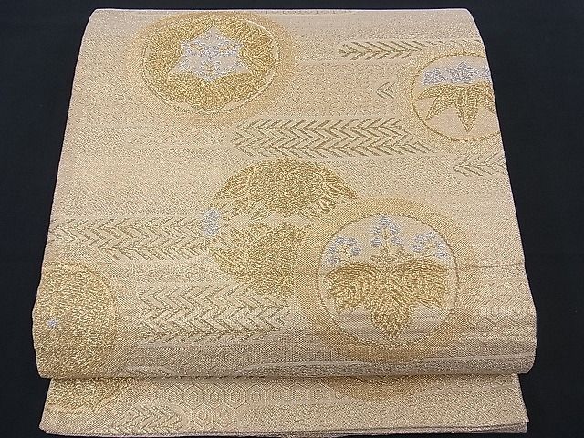 平和屋着物■六通柄袋帯 エ霞吉祥花丸文 金銀糸 逸品 n-th1223