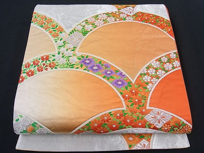 平和屋着物■六通柄袋帯 唐織 花青海波 銀糸 逸品 n-th1239