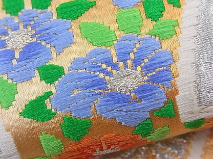 平和屋着物■六通柄袋帯 唐織 花青海波 銀糸 逸品 n-th1239