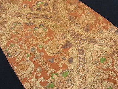 平和屋着物■六通柄袋帯 向かい鳥吉祥花文 金糸 逸品 n-th1288