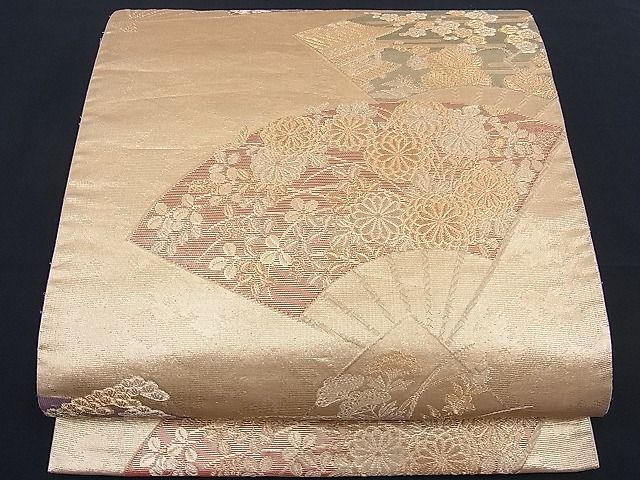 平和屋着物■六通柄袋帯 扇面巻絵文 金彩箔錦 逸品 n-th1294