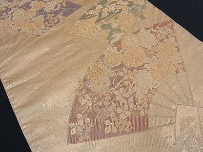 平和屋着物■六通柄袋帯 扇面巻絵文 金彩箔錦 逸品 n-th1294