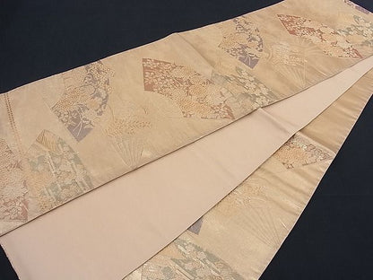 平和屋着物■六通柄袋帯 扇面巻絵文 金彩箔錦 逸品 n-th1294