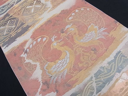 平和屋着物■六通柄袋帯 ふくれ織 向かい孔雀吉祥花文 金銀糸 逸品 n-th1297