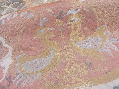 平和屋着物■六通柄袋帯 ふくれ織 向かい孔雀吉祥花文 金銀糸 逸品 n-th1297