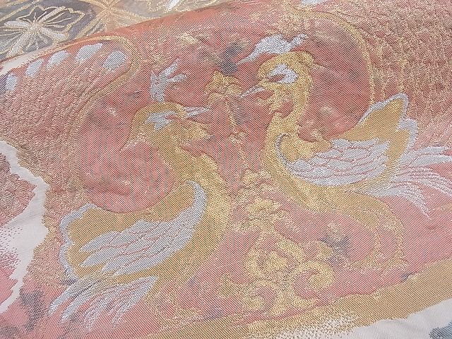 平和屋着物■六通柄袋帯 ふくれ織 向かい孔雀吉祥花文 金銀糸 逸品 n-th1297