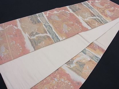 平和屋着物■六通柄袋帯 ふくれ織 向かい孔雀吉祥花文 金銀糸 逸品 n-th1297
