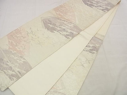 平和屋着物■六通柄袋帯 地紙重ね飛鶴文 銀糸 逸品 n-up0160