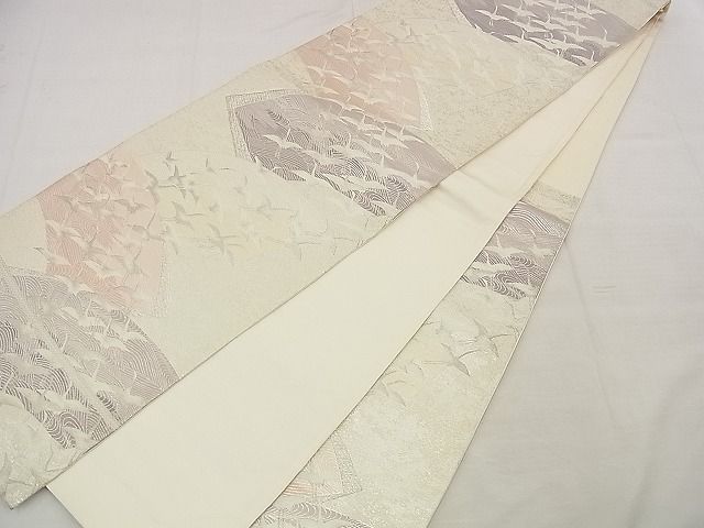 平和屋着物■六通柄袋帯 地紙重ね飛鶴文 銀糸 逸品 n-up0160