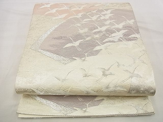 平和屋着物■六通柄袋帯 地紙重ね飛鶴文 銀糸 逸品 n-up0160