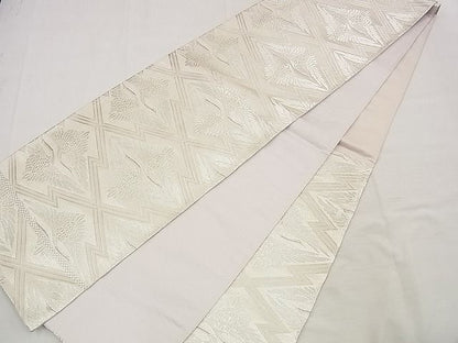 平和屋着物■六通柄袋帯 唐織 松皮菱双鶴文 銀糸 逸品 n-up0218