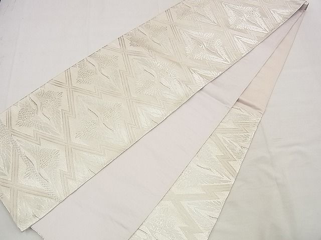 平和屋着物■六通柄袋帯 唐織 松皮菱双鶴文 銀糸 逸品 n-up0218
