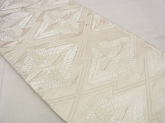 平和屋着物■六通柄袋帯 唐織 松皮菱双鶴文 銀糸 逸品 n-up0218