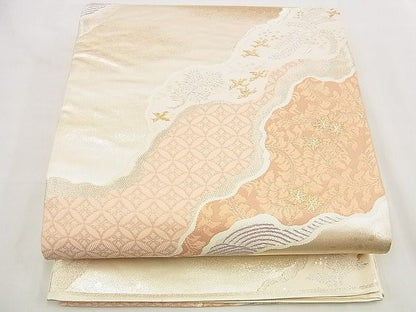 平和屋着物■六通柄袋帯 唐織 エ霞吉祥花鳥文 金銀糸 逸品 n-up0228