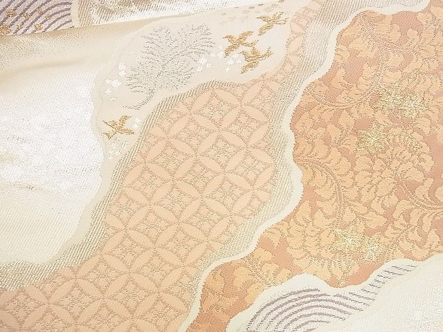 平和屋着物■六通柄袋帯 唐織 エ霞吉祥花鳥文 金銀糸 逸品 n-up0228