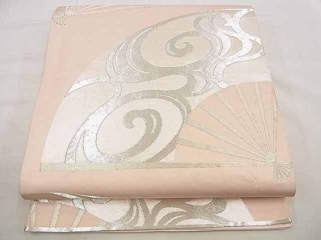 平和屋着物■六通柄袋帯 光琳水扇文 銀糸 逸品 n-up0233
