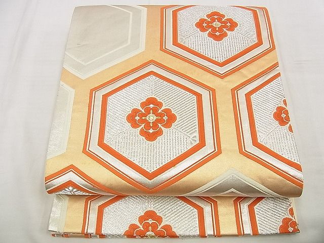 平和屋着物■六通柄袋帯 唐織 花菱亀甲文 金銀糸 逸品 n-up0276