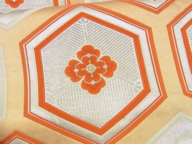 平和屋着物■六通柄袋帯 唐織 花菱亀甲文 金銀糸 逸品 n-up0276