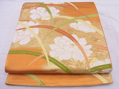 平和屋着物■六通柄袋帯 唐織 芝草牡丹文 金糸 逸品 n-vz0893