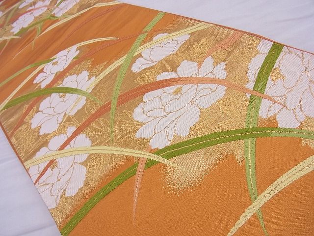 平和屋着物■六通柄袋帯 唐織 芝草牡丹文 金糸 逸品 n-vz0893