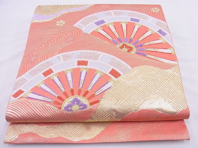 平和屋着物■六通柄袋帯 唐織 片輪車花文 金糸 逸品 n-vz1233