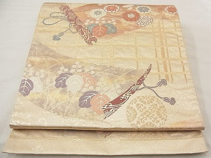 平和屋着物■六通柄袋帯 唐織 吉祥花絵巻文 金糸 逸品 n-wb2054