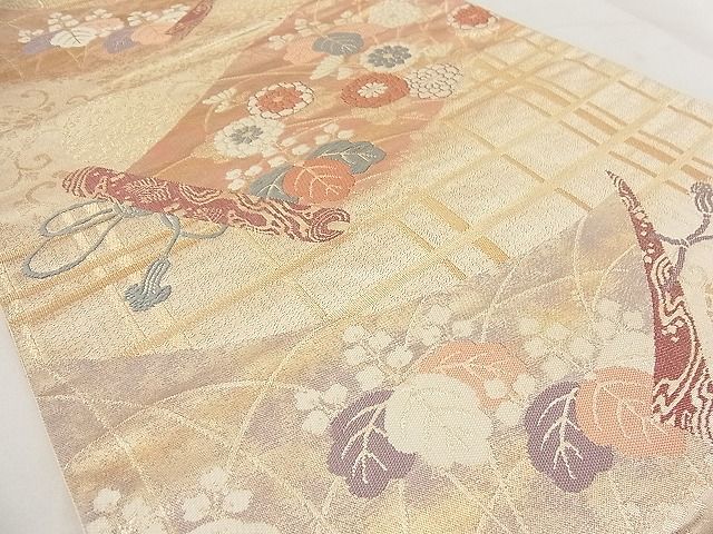 平和屋着物■六通柄袋帯 唐織 吉祥花絵巻文 金糸 逸品 n-wb2054