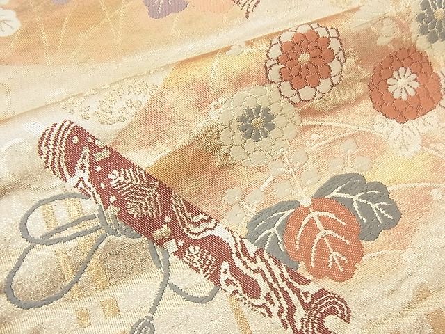 平和屋着物■六通柄袋帯 唐織 吉祥花絵巻文 金糸 逸品 n-wb2054