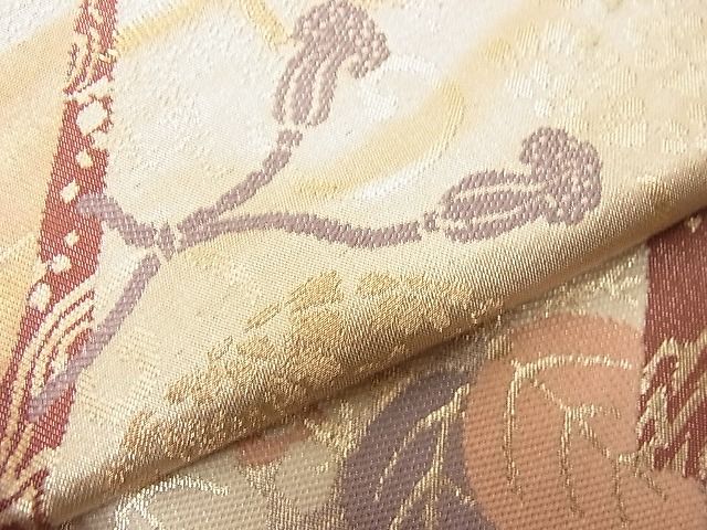 平和屋着物■六通柄袋帯 唐織 吉祥花絵巻文 金糸 逸品 n-wb2054