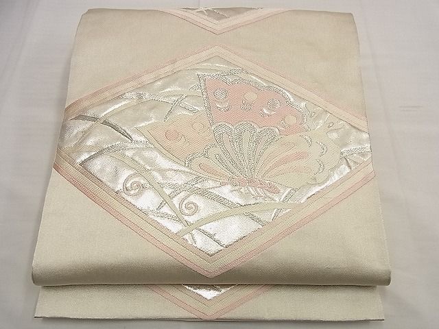 平和屋着物■六通柄袋帯 唐織 舞蝶芝草菱文 銀糸 逸品 n-wu0035