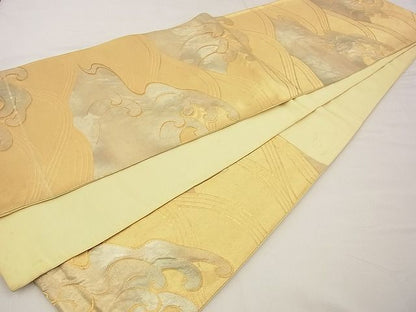 平和屋着物■六通柄袋帯 ふくれ織 立波文 金糸 逸品 n-xi0022
