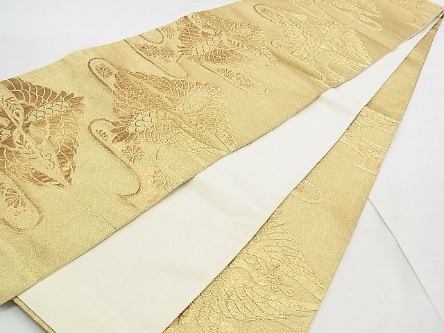 平和屋着物■六通柄袋帯 エ霞菊花双鶴文 金糸 逸品 n-yc3665