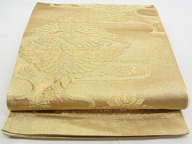 平和屋着物■六通柄袋帯 エ霞菊花双鶴文 金糸 逸品 n-yc3665