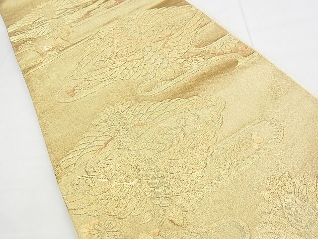 平和屋着物■六通柄袋帯 エ霞菊花双鶴文 金糸 逸品 n-yc3665