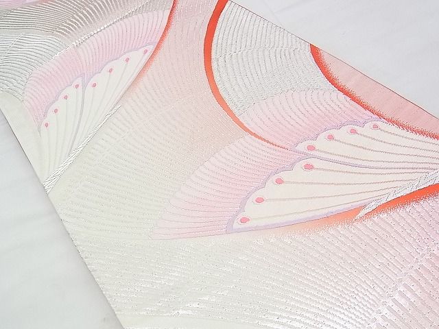 平和屋着物□六通柄袋帯 唐織 舞蝶羽文 銀糸 逸品 n-