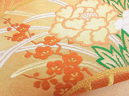 平和屋着物■六通柄袋帯 唐織 立涌扇面牡丹花文 金糸 逸品 n-yc4038
